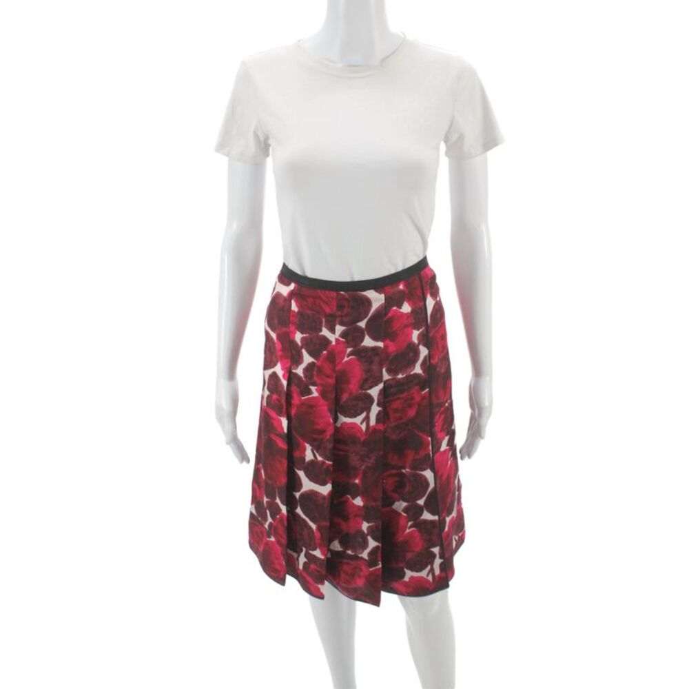 Marc Jacobs Womens Pleated Floral Silk Skirt Red Knee Length Size 10